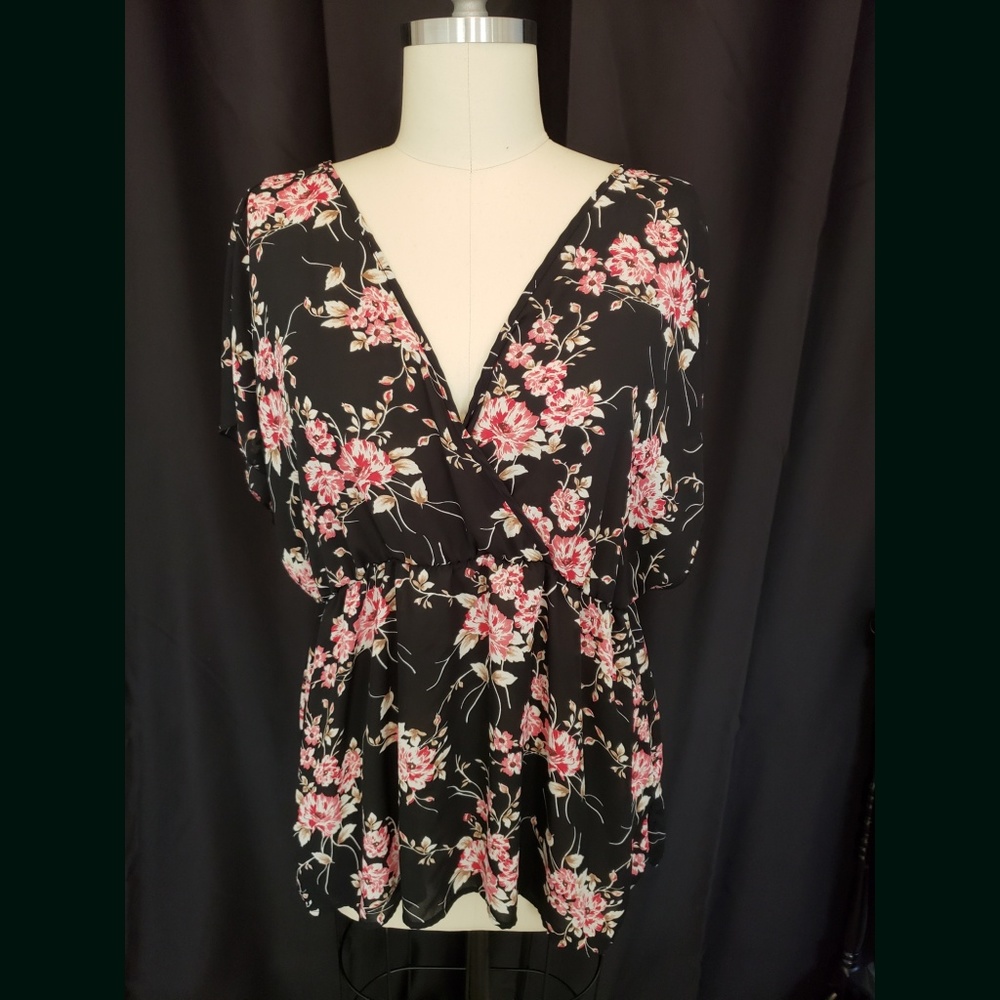 Floral Black Kimono Style Top